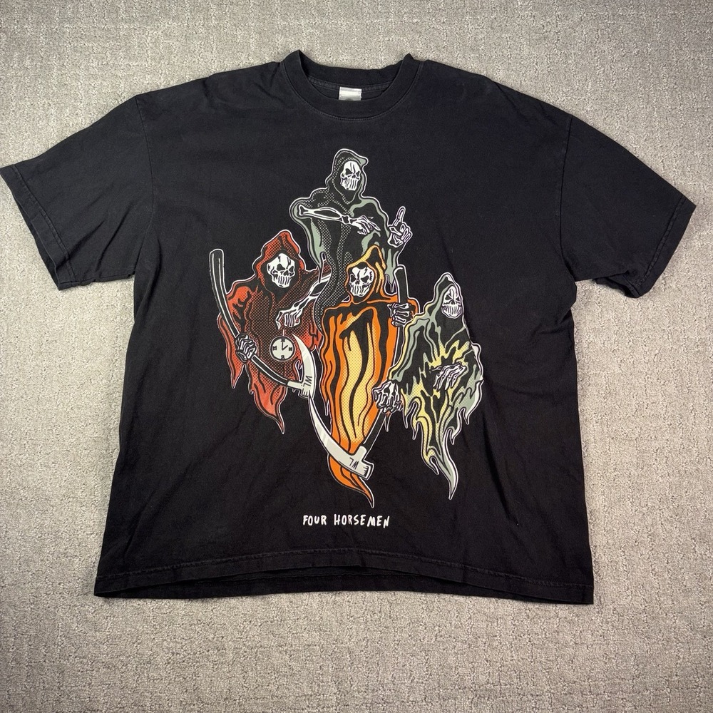 Warren Lotas Four Horsemen T-Shirt Mens XL Black Flame Reaper Graphic Tee Grunge